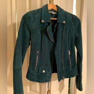 Green suede moto jacket
